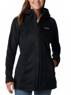 Columbia Black Benton Springs Long Fleece Hooded Coat